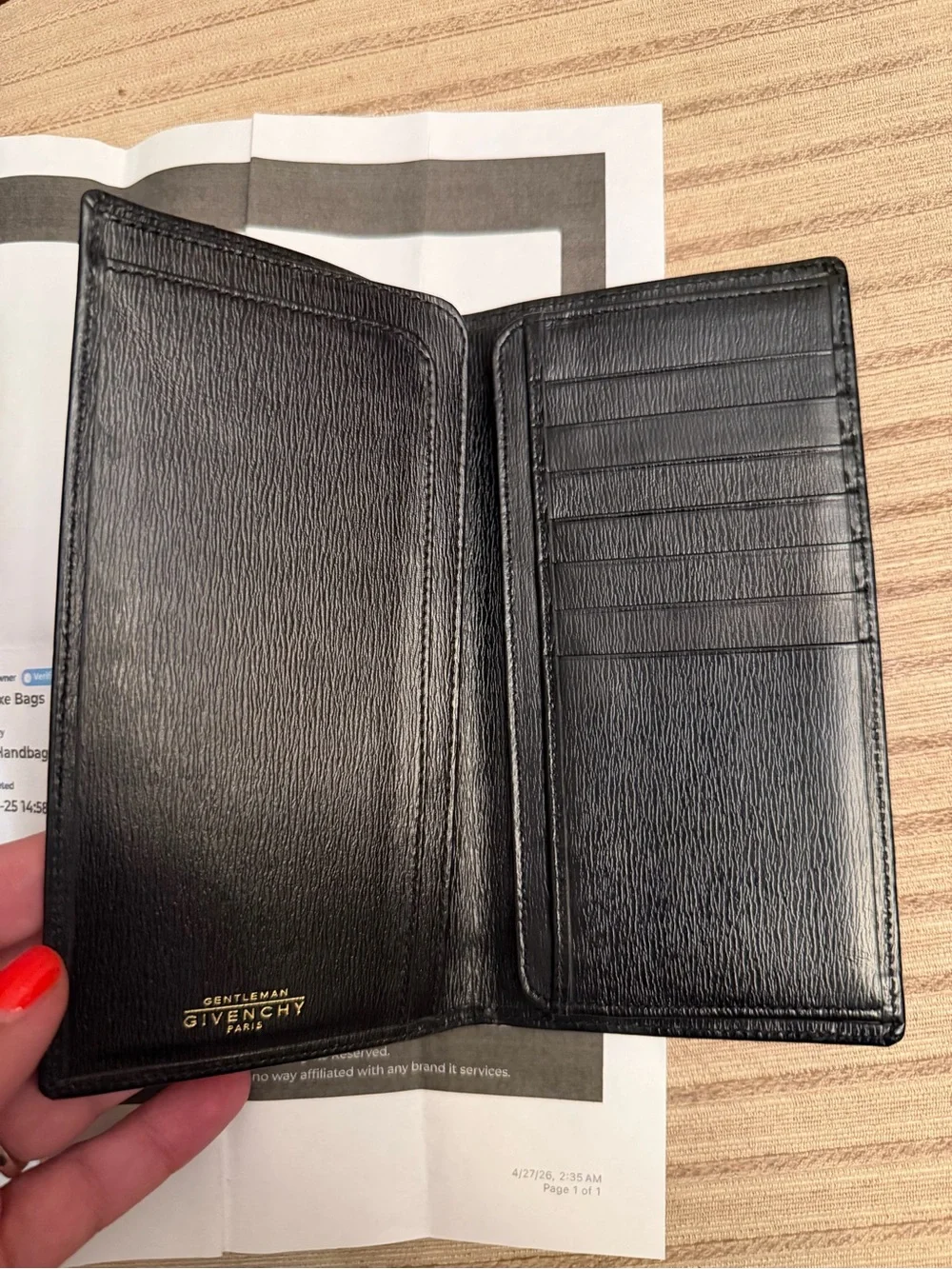 Givenchy Black Leather Checkbook Wallet with COA